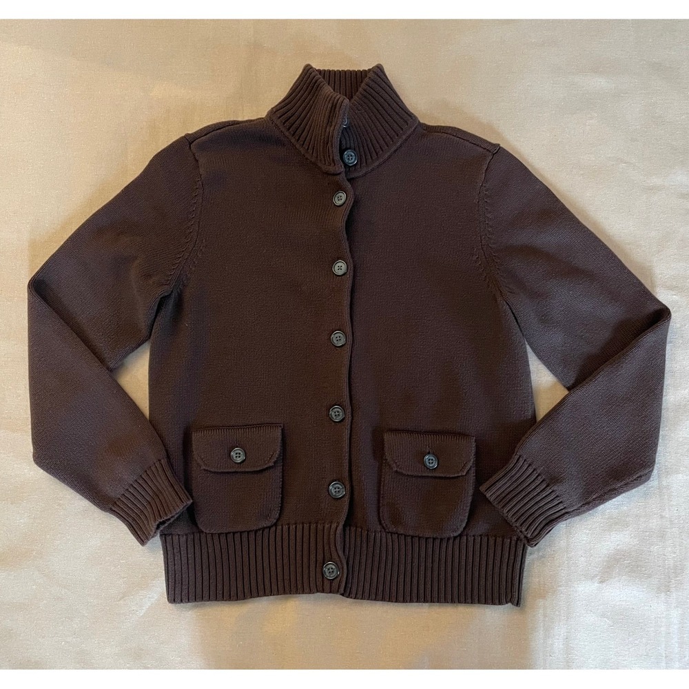 Vintage Y2K Lauren Ralph Lauren Cardigan L Espresso Brown 100% Cotton Cabincore